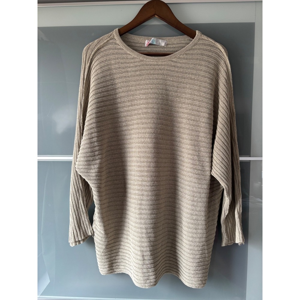Free People FP Beach Beige Ribbed Knit Oversized Dolman Sleeve Sweater Small